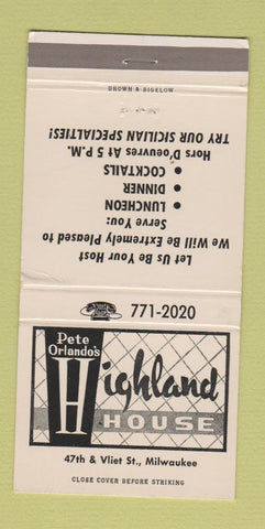 Matchbook Cover - Highland House Milwaukee WI restaurant 30 Strike