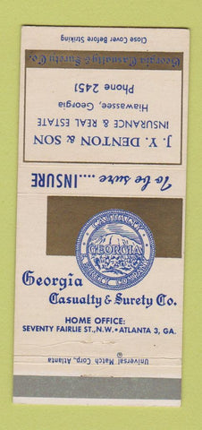 Matchbook Cover - JY Denton Insurance Real Estate Hiawassee GA 30 Strike