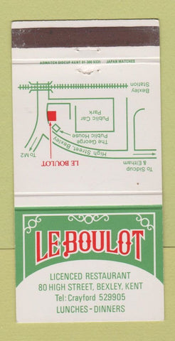 Matchbook Cover - Le Boulot Restaurant Bexley Kent UK 30 Strike