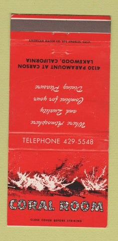 Matchbook Cover - Coral Room Lakewood CA 30 Strike