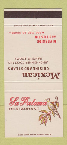 Matchbook Cover - La Paloma Mexican Food Tustin Riverside CA 30 Strike
