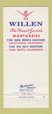 Matchbook Cover - Willen Funeral Home Hollywood Van Nuys CA 30 Strike