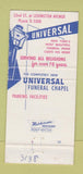 Matchbook Cover - The Universal Funeral Home New York City 30 Strike