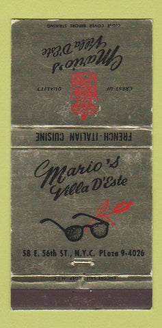 Matchbook Cover - Mario's Villa D'Este New York City restaurant WEAR 30 Strike