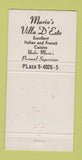 Matchbook Cover - Mario's Villa D'Este New York City restaurant WEAR 30 Strike