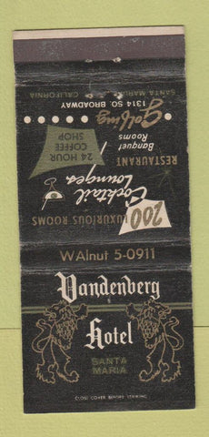 Matchbook Cover - Vanderberg Hotel Santa Maria CA 30 Strike