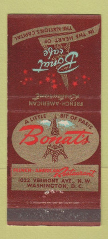 Matchbook Cover - Bonat's Cafe French Washington DC 30 Strike