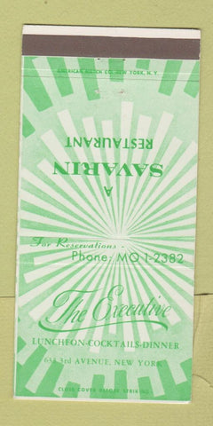 Matchbook Cover - The Executive Restaurant New York City Savarin 30 Strike