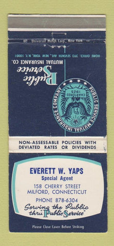 Matchbook Cover Public Service Insurance Everett Yaps Milford CT WORN 30 Strike