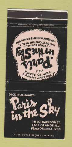Matchbook Cover - Paris in the Sky East Orange NJ Left Bank NYC WEAR 30 Strike