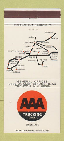 Matchbook Cover - AAA Trucking Corp Trenton NJ 30 Strike