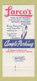 Matchbook Cover - Larco's Detroit MI restaurant 30 Strike
