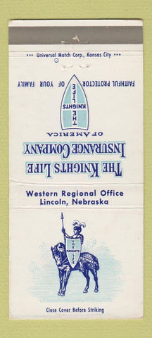 Matchbook Cover - Knights Line Insurance Lincoln NE 30 Strike