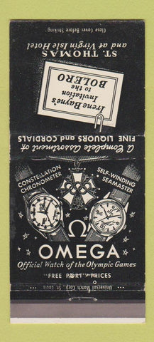 Matchbook Cover - Bolero Watches Liquor St Thomas Virgin Islands Omega 30 Strike