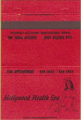 Matchbook Cover - Hollywood Health Spa Langley Park MD girlie massage 40 Strike