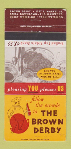 Matchbook Cover - The Brown Derby Waterloo ON WORN 30 Strike