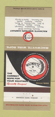 Matchbook Cover - Macwhyte Wire Rope Kenosha WI 30 Strike