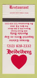 Matchbook Cover - Heidelberg Restaurant New York City German WEAR 30 Strike