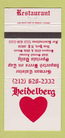 Matchbook Cover - Heidelberg Restaurant New York City German WEAR 30 Strike