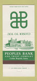 Matchbook Cover - Peoples Bank and Trust Cedar Rapids IA 30 Strike