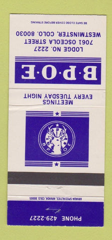 Matchbook Cover - Elks Lodge Westminster Colorado 30 Strike
