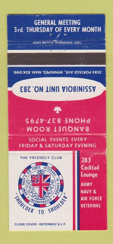 Matchbook Cover - Army Navy Air Force Veterans Assinibonia Winnipeg MB 30 Strike