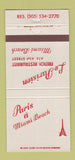 Matchbook Cover - Paris a Miami Beach FL French Restaurant Le Parisien 30 Strike