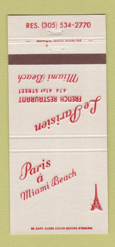 Matchbook Cover - Paris a Miami Beach FL French Restaurant Le Parisien 30 Strike