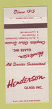 Matchbook Cover - Henderson Auto Glass Home Detroit MI Utica Livonia 30 Strike