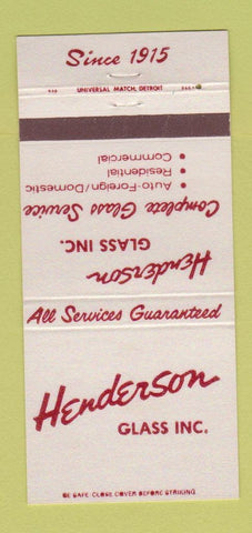 Matchbook Cover - Henderson Auto Glass Home Detroit MI Utica Livonia 30 Strike