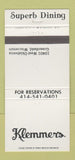 Matchbook Cover - Klemmer's Restaurant Greenfield WI 30 Strike