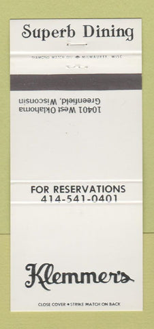 Matchbook Cover - Klemmer's Restaurant Greenfield WI 30 Strike