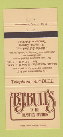 Matchbook Cover - BJ Bull's Brampton ON 30 Strike