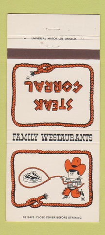 Matchbook Cover - Steak Corral Arcadia Pasadena Santa Ana CA Whittier 30 Strike