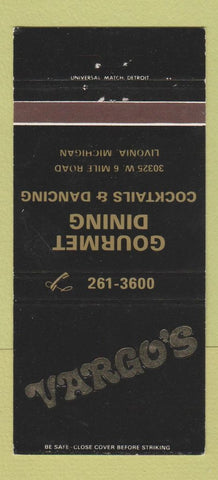 Matchbook Cover - Vargo's Restaurant Livonia MI 30 Strike