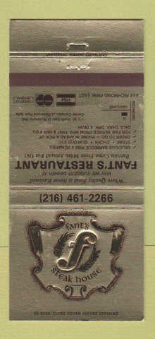 Matchbook Cover - Fant's Restaurant Steak Richmond Heights OH 30 Strike
