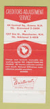 Matchbook Cover - Creditors Adjustment Keene Manchester NH train 30 Strike