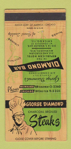 Matchbook Cover - George Diamond Steaks Chicago IL Milwaukee WI 30 Strike
