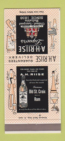 Matchbook Cover - AH Riise Liquors Rum St Thomas Virgin Islands 30 Strike