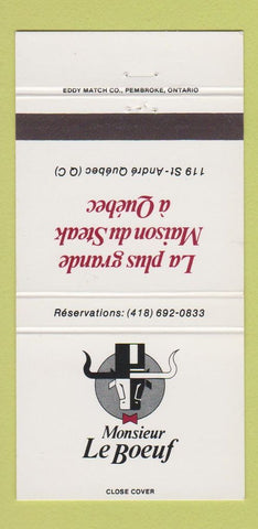 Matchbook Cover - Monsieur Le Boeuf Quebec QC 30 Strike