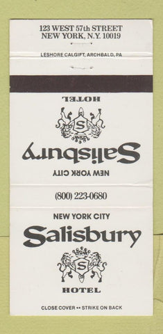 Matchbook Cover - Salisbury Hotel New York City 30 Strike