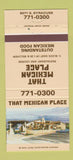 Matchbook Cover - That Mexican Place Denver Colorado 30 Strike