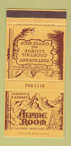 Matchbook Cover - Alpine Room Salisbury MD 30 Strike