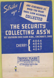 Matchbook Cover - Security Collection Agency Cincinnati OH 40 Strike