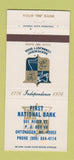 Matchbook Cover - First National Bank Ontonagon MI 30 Strike