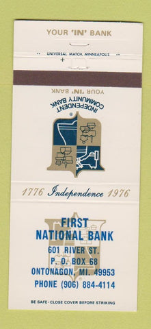 Matchbook Cover - First National Bank Ontonagon MI 30 Strike