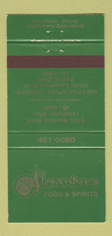 Matchbook Cover - Alexander's Restaurant Euclid Lyndhurst OH 30 Strike