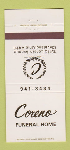 Matchbook Cover - Coreno Funeral Home Cleveland OH 30 Strike