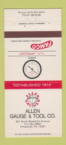 Matchbook Cover - Allen Gauge and Tool Pittsburgh PA FAMCO 30 Strike
