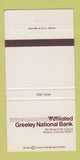 Matchbook Cover - Affiliated Greeley National Bank Colorado 30 Strike